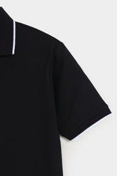 Cotton Pique Jacquard Collar Shirt - Midnight Black